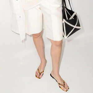 Wansseny  Leopard Open Toe Low Heel Flip Flops Slip on Mules Sandals